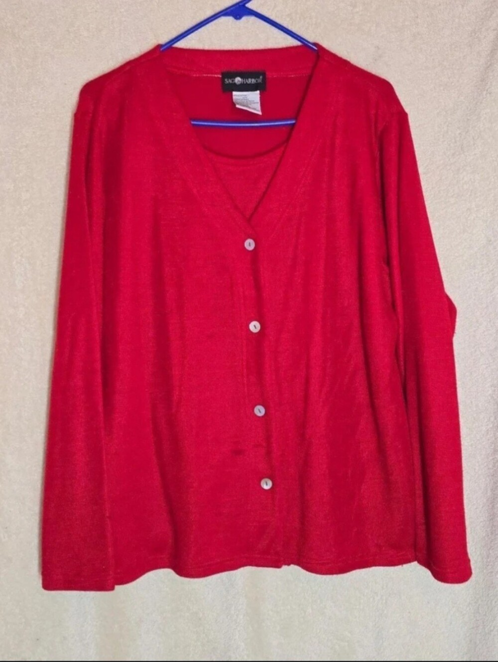 Sag Harbor Womens Red Longsleeve Button Sweater Size Large